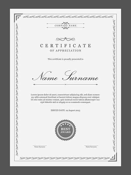 Vintage style certificate template in portrait. Vertical certificate of appreciation design with baroque ornament.