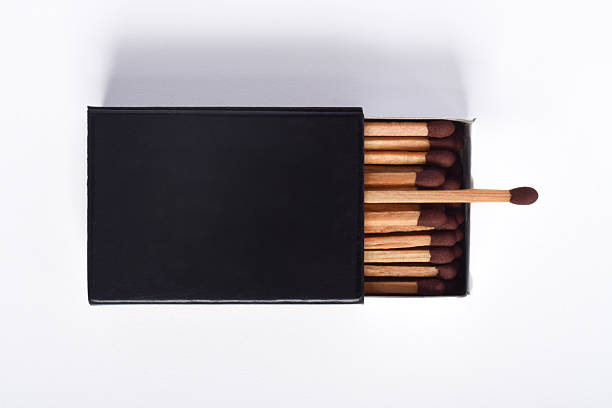 Overhead shot of opend old matchbox, isolated on white with clipping path.