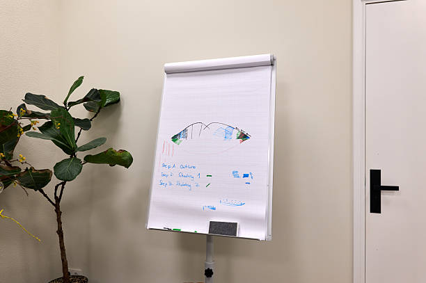 Female giving presentation in hall at the business workshop. Business people in small groups having a discussion during a workshop.