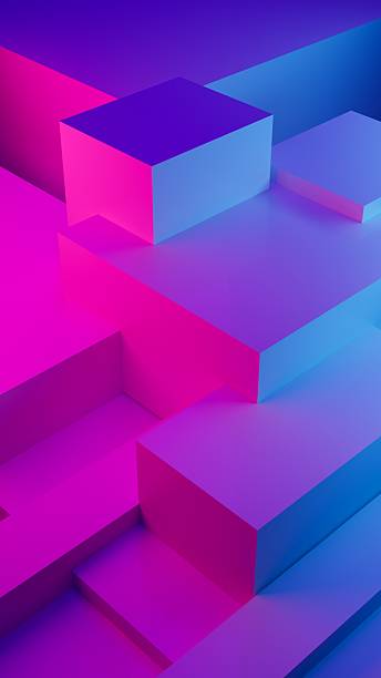 istock Abstract 3d render, geometric background design podium with plastic cubes neon colors red blue 2230938921