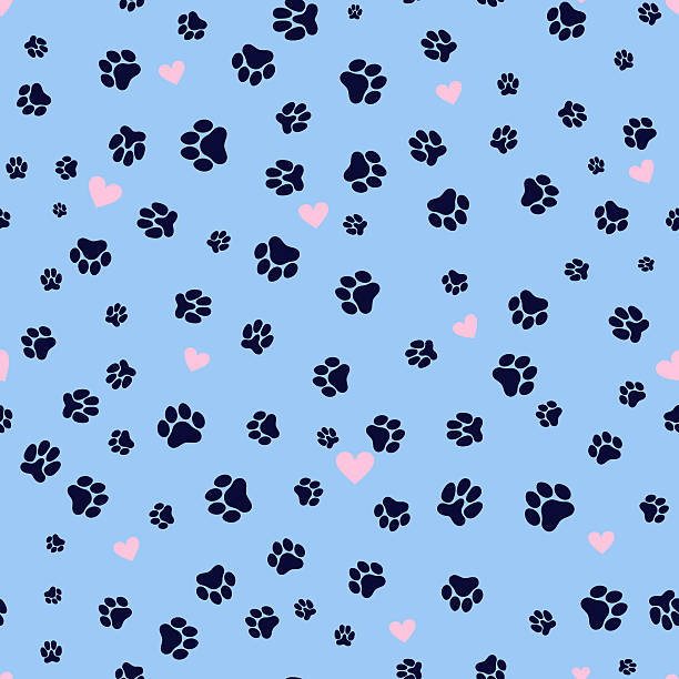 istock Paw and heart pet seamless pattern, dog or cat foot print, animal background, flat stamp repeat, black foot, hearts track wallpaper. Simple seamless pattern with dogs paw prints. Cartoon, kids vector. 2230940847