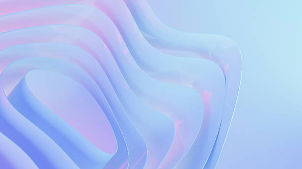istock Abstract wavy curved 3d render. Blue pink soft layers of plastic with lines, folds, ruffles. Modern wallpaper, texture pattern. 2230941386