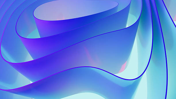 istock Abstract wavy curved 3d render. Blue pink soft layers of plastic with lines, folds, ruffles. Modern wallpaper, texture pattern. 2230941420