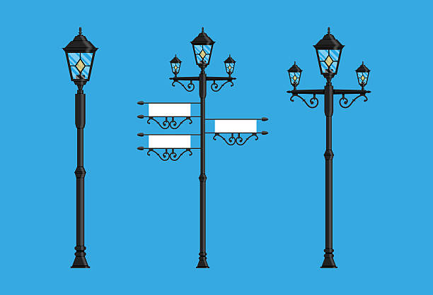 istock Set of black street lamp light pole with lanterns 2230943080
