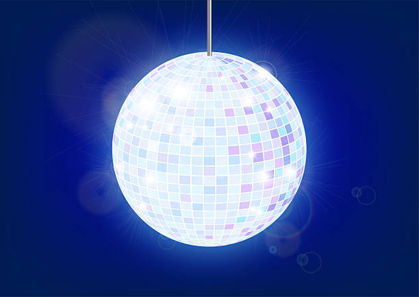 This illustration features a blue disco ball emitting scattered reflections of light, creating a vibrant and energetic atmosphere. With its dynamic and shimmering surface, the design captures the essence of parties, dance floors, music events, and festive celebrations. Ideal for use in event promotions, digital graphics, posters, and branding materials, this disco ball visualization adds a lively and nostalgic touch that conveys fun, excitement, and social gatherings.
