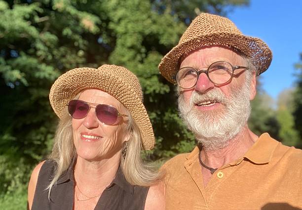 Close Senior Couple on a romantic Walk in the Park.