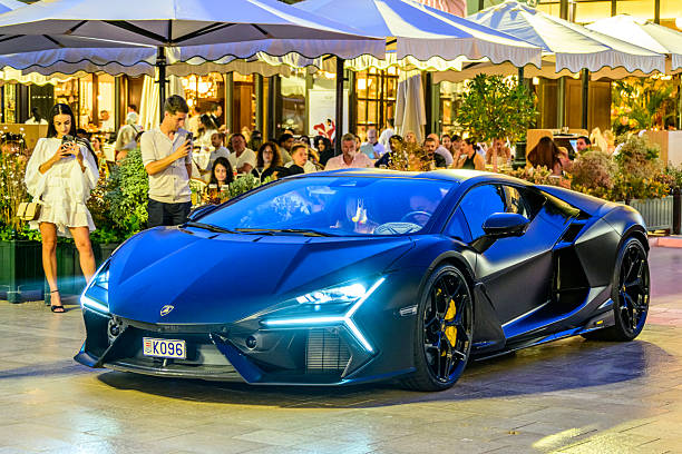 Lamborghini Revuelto high-performance supercar on the Casino square in Monaco. The Revuelto is Lamborghini's first plug-in hybrid HPEV (High Performance Electrified Vehicle), is fitted with a 6.5-liter V12 engine and three electric motors producing a combined output of 1,015bhp.