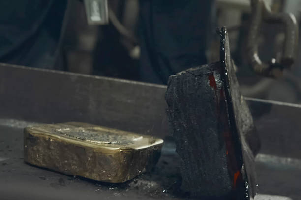 istock gold bar that has been cleared of slag during solidification. 2230947505