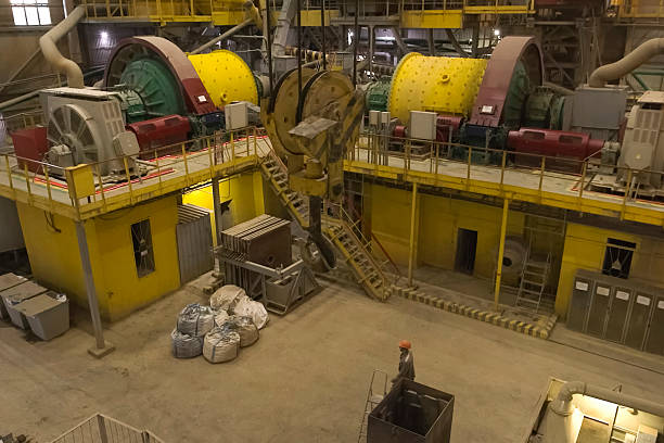 istock room with ball mills for grinding gold ore. 2230947528