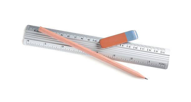 istock Ruler, pencil and eraser isolated on white, top view 2230961715