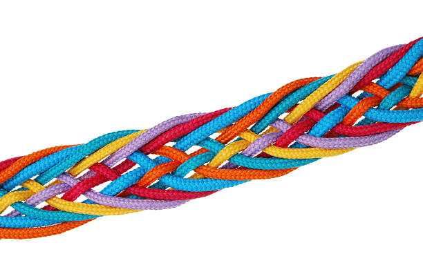 istock Colorful ropes tied together isolated on white. Unity concept 2230962117