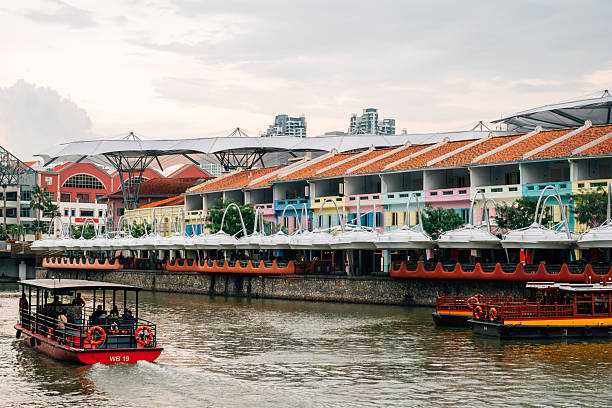 Singapore - May 10, 2025 : Clarke Quay riverside sunset view