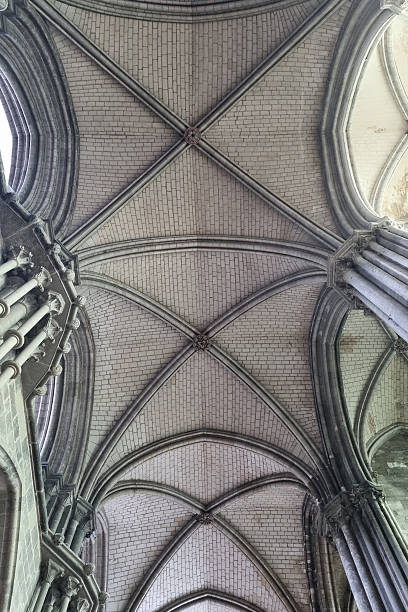 Beautiful gothic ribbed vault ceiling in a church in southern france (Occitanie).
