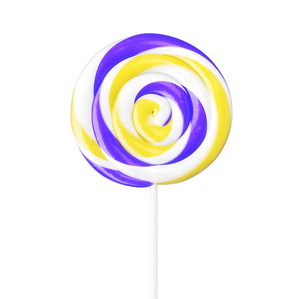 3d render Yellow Navy Blue Flavored Spiral Candy Lollipop on White Background, İsolated on White And Clipping Path