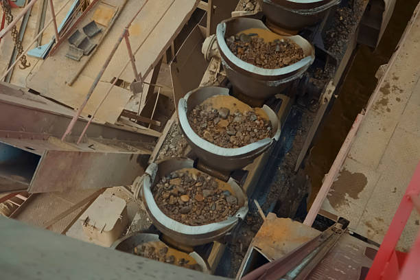 istock buckets of a multi bucket excavator for gold ore mining. 2230969502