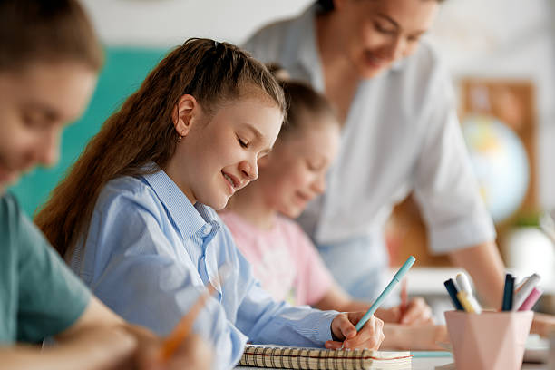 istock Happy kids and teacher at school 2230969709