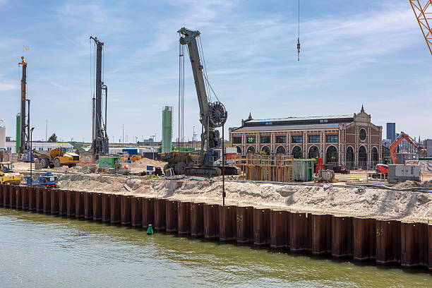 Large construction site in the port of Antwerp, Belgium