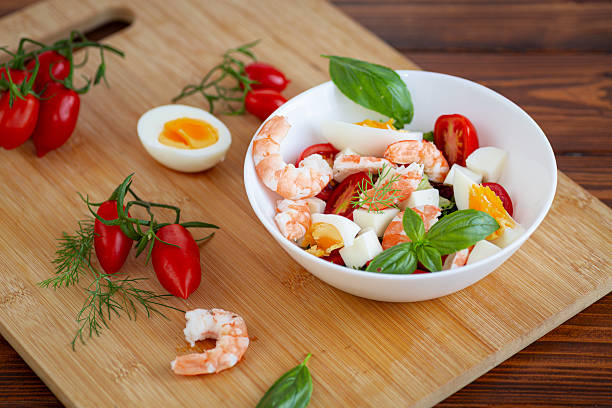 Close Up of Tiger Prawns with Chopped Chilli and Herbs