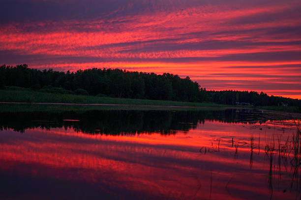 Sunset Reflections over Still Waters: A Vibrant Landscape