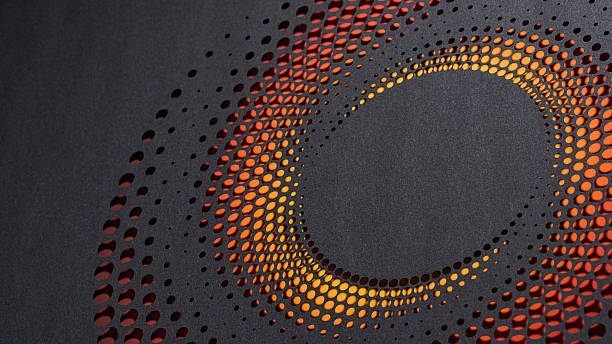 istock Spiral Dot Pattern Cut from Black Paper with Fiery Orange Red Gradient 2230983141