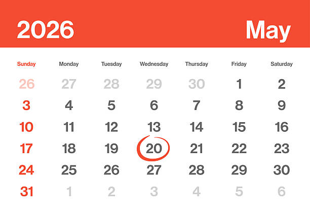 istock May 20 2026 Calendar Day Monthly - Minimalism Style Landscape Horizontal Calendar Leaf for 2026 year - Vector Template - American Grid - The Week Starts on Sunday 2230986371