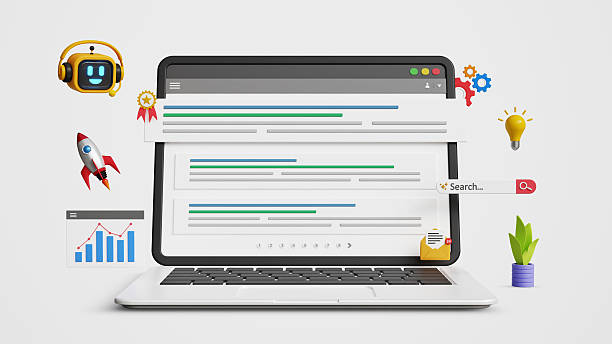 istock Search engine optimization, AI-powered SEO strategies, promote website, organic traffic with automation tools. Top search rankings with smart AI bots and strategic digital marketing on 3D laptop 2230987736