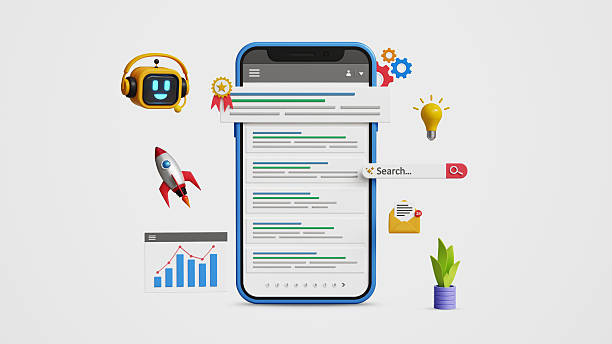 istock Search engine optimization, AI-powered SEO strategies, promote website, organic traffic with automation tools. Top search rankings with smart AI bots and strategic digital marketing on 3D mobile 2230987737