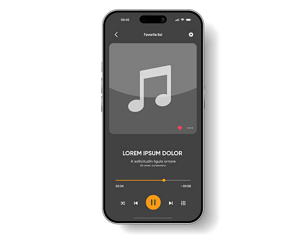 Media music player interface isolated on white background. Multimedia frame template. Mockup live stream window, player. Online broadcasting. Multimedia navigation and music application. Media music player interface isolated on white background. Multimedia frame template. Mockup live stream window, player. Online broadcasting. Multimedia navigation and music application. podcasting stock illustrations