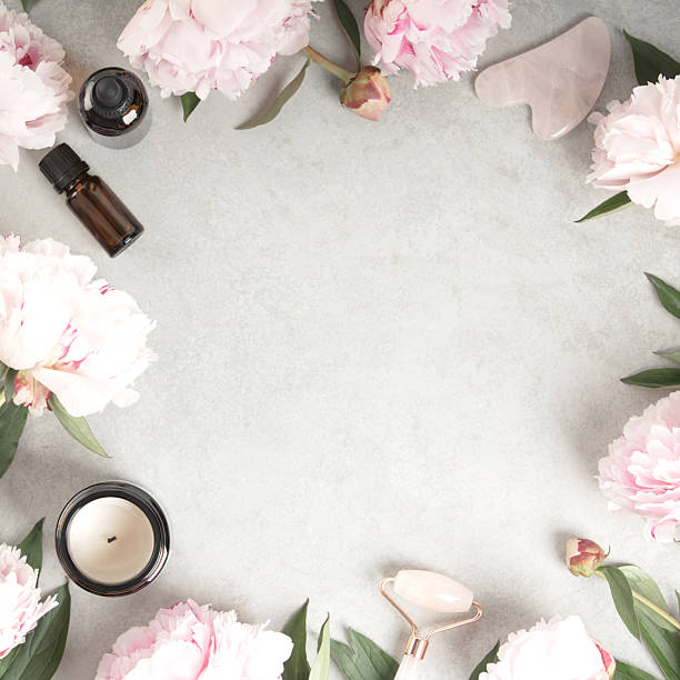 istock Spa and Wellness Flat Lay with Peonies and Skincare Tools 2230990002