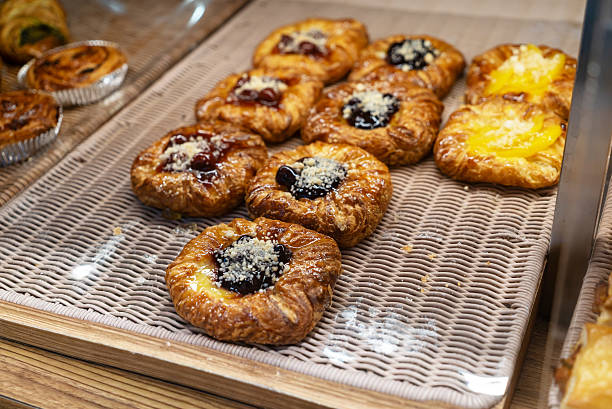 Freshly Baked Pastries on Wooden Display