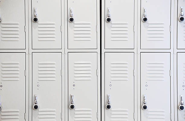 istock close up on white lockers in gym 2231000089