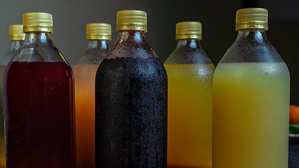 istock Cold kombucha drinks in glass bottles with screw caps 2231011497