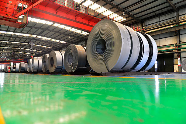 istock Hot rolled strip steel in the warehouse 2231014415