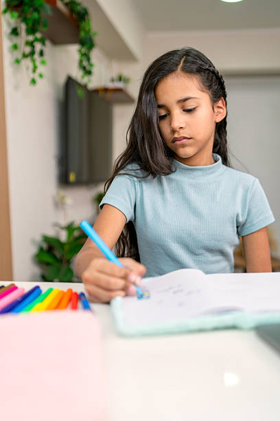 istock Young girl doing homework at home 2231016533