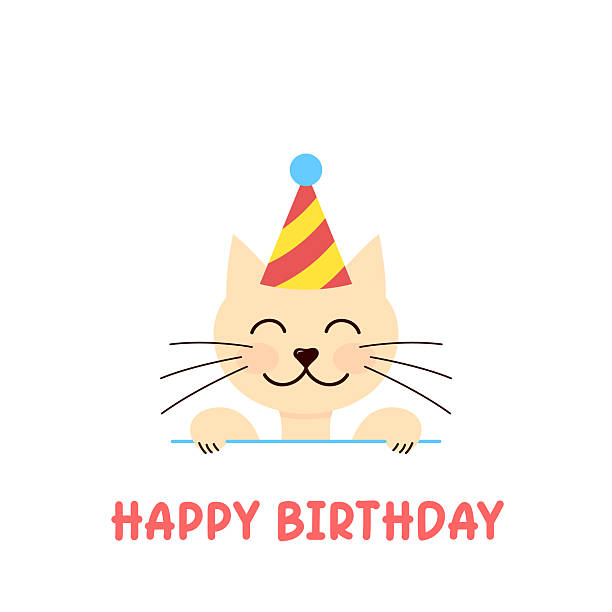 istock happy birthday cat greeting card, cute sweet red kitty with birthday cone, vector illustration 2231019937