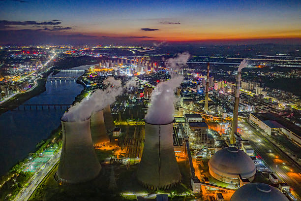istock Night view of a thermal power plant 2231021392