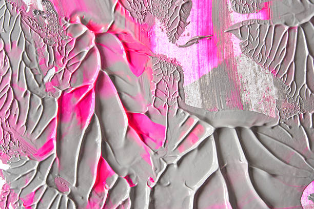 Abstract textured artwork with pink and gray paint layers creating a dynamic pattern.