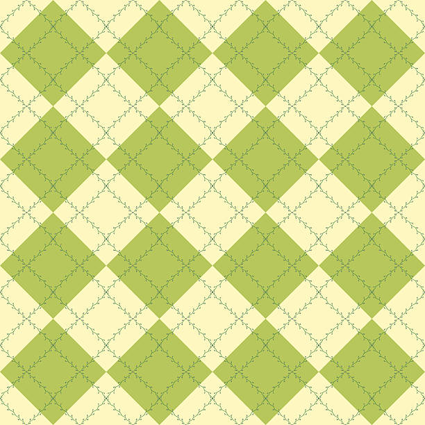 istock Seamless geometric pattern of clover vine and green diamonds on pastel yellow background 2231024023