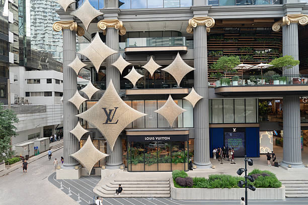 Bangkok, Thailand - October 10, 2024: the facade of the Louis Vuitton store at Gaysorn Village in Bangkok, showcasing the luxury brand's design.