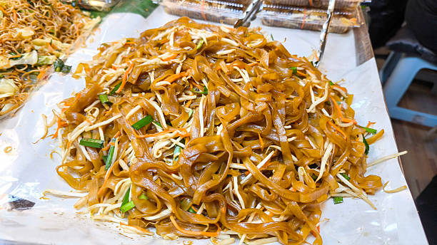 Stir Fried Sen Chan Noodles with Bean Sprouts Authentic Thai Noodle Dish