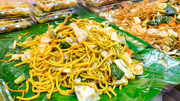 Yellow Mee Sua Stir Fried Noodles with Cabbage and Carrots Asian Homemade Dish