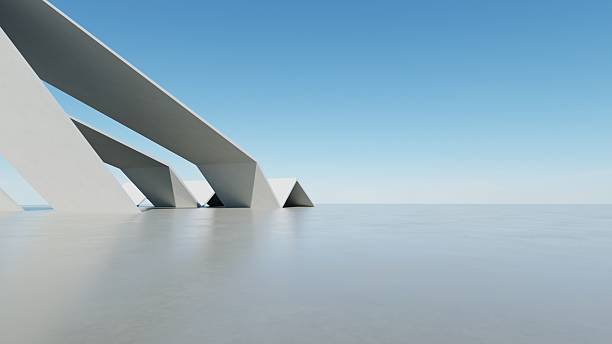 istock 3d illustration of abstract modern architecture background, Minimal geometry architectural design, Car presentation backdrop with empty concrete floor, Geometric white blocks building design 2231067809
