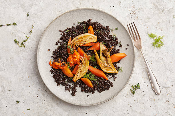 Beluga lentils with fennel and carrots