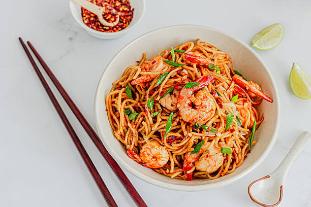 istock Top Down Sheimp Noodles Photo with Chopsticks 2231100131