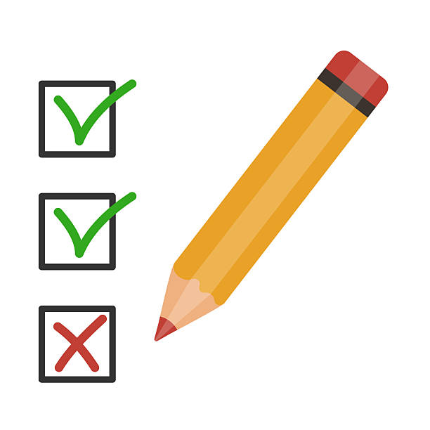 istock Checklist illustration with green check marks and red cross in boxes with wooden pencil. Concept of choice, evaluation, approval, rejection, survey, decision, success, error. Editable stroke 2231103862