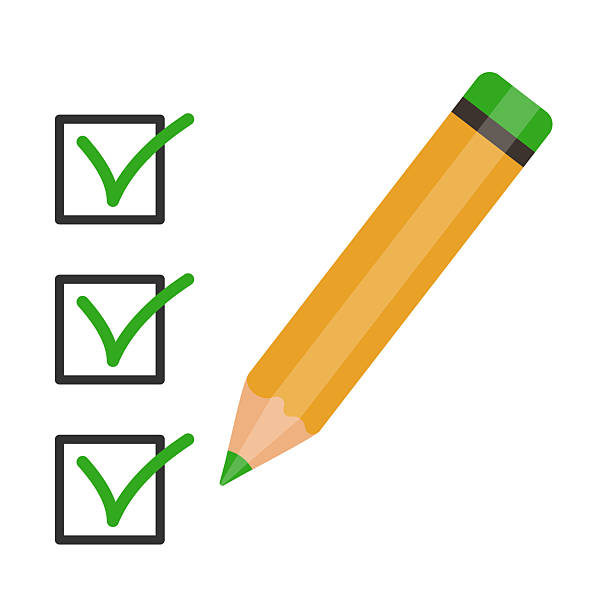 istock Checklist illustration with green check marks in boxes and wooden pencil. Concept of task completion, agreement, approval, survey, success, productivity and organization. 2231104362