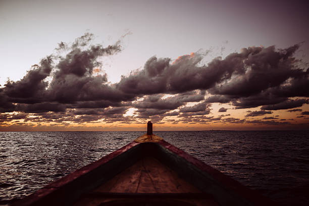 Boat with beautiful morning sky and ocean