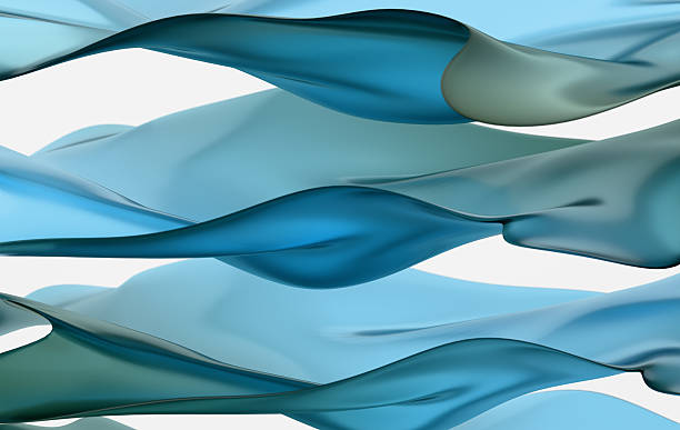 istock Abstract Blue Fluid Waves with Glossy Transparent Shapes on White Background 2231105168
