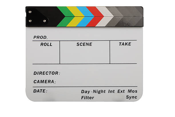 istock Movie industry. Colored Clapperboard on white background. 2231106423