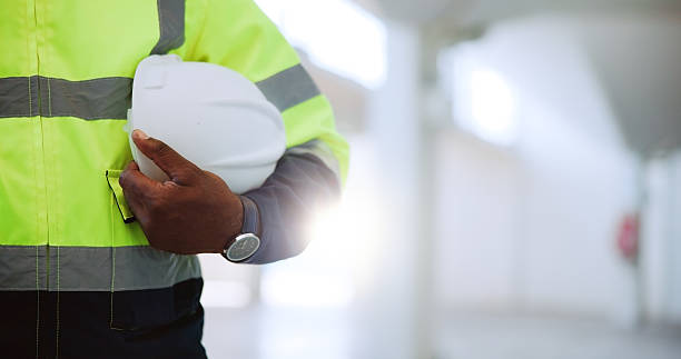 istock Hands, engineer and person with helmet, protection and safety in construction site and architecture. Space, employee and hard hat for property development, contractor and maintenance of building 2231106663